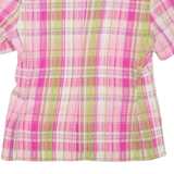 CAMELINE Womens Printed Blouse Pink V-Neck Check S