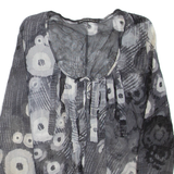 Sheer Womens Printed Top Grey V-Neck 3/4 Sleeve S