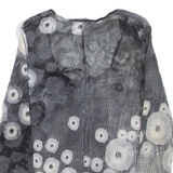 Sheer Womens Printed Top Grey V-Neck 3/4 Sleeve S