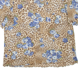 Sheer Floral Womens Printed Top Brown V-Neck Animal Print L