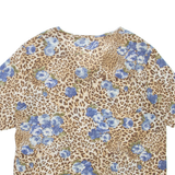 Sheer Floral Womens Printed Top Brown V-Neck Animal Print L