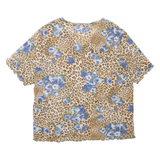 Sheer Floral Womens Printed Top Brown V-Neck Animal Print L
