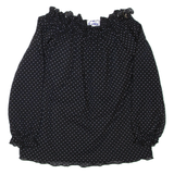 Womens Off Shoulder Top Black Long Sleeve Spotted L