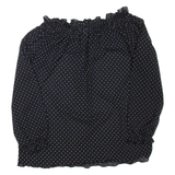 Womens Off Shoulder Top Black Long Sleeve Spotted L