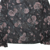 AMISU Sheer Womens Printed Blouse Black High Neck Long Sleeve Floral XL