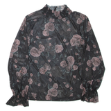 AMISU Sheer Womens Printed Blouse Black High Neck Long Sleeve Floral XL