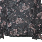 AMISU Sheer Womens Printed Blouse Black High Neck Long Sleeve Floral XL