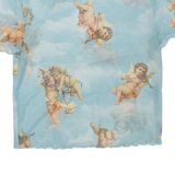 BERSHKA Sheer Womens Printed Top Blue M