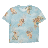 BERSHKA Sheer Womens Printed Top Blue M
