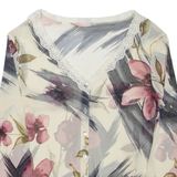 Sheer Womens Printed Top Cream V-Neck Long Sleeve Floral L