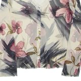 Sheer Womens Printed Top Cream V-Neck Long Sleeve Floral L