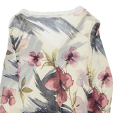 Sheer Womens Printed Top Cream V-Neck Long Sleeve Floral L