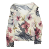 Sheer Womens Printed Top Cream V-Neck Long Sleeve Floral L