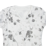 Womens Printed Top White V-Neck Floral S