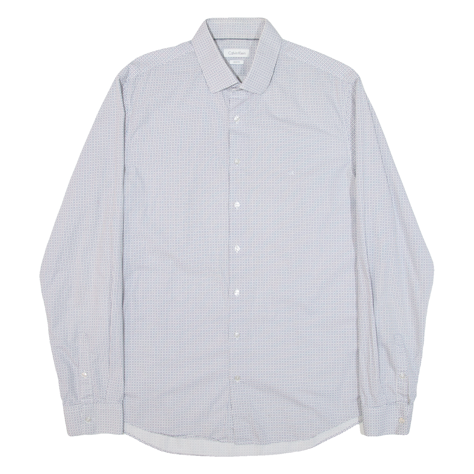 CALVIN KLEIN Slim Fit Mens Shirt White Geometric Long Sleeve L