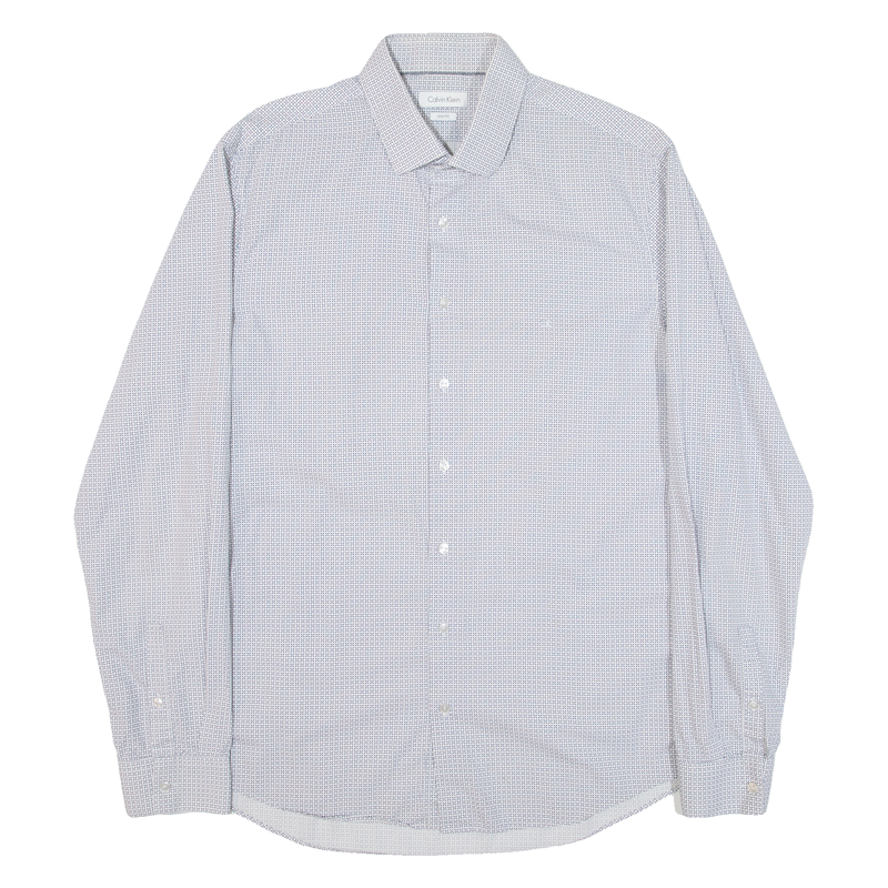 CALVIN KLEIN Slim Fit Mens Shirt White Geometric Long Sleeve L