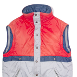 AMERICAN SPORTS Mens Puffer Gilet Silver 80s Hooded Colourblock S