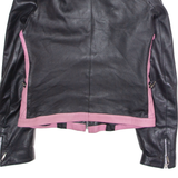 Womens Biker Jacket Pink Faux Leather Colourblock S