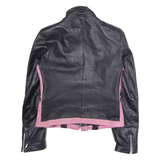Womens Biker Jacket Pink Faux Leather Colourblock S