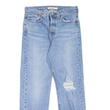 LEVI'S Wedgie BIG E Distressed Womens Jeans Blue Straight Stone Wash W26 L26