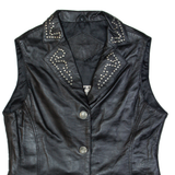 STARS & STRIPES Mens Biker Waistcoat Black Leather 90s L