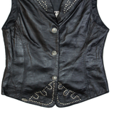 STARS & STRIPES Mens Biker Waistcoat Black Leather 90s L