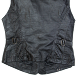 STARS & STRIPES Mens Biker Waistcoat Black Leather 90s L