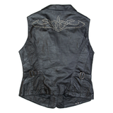 STARS & STRIPES Mens Biker Waistcoat Black Leather 90s L