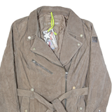 FREAKY NATION Belted Womens Biker Jacket Grey Leather Suede XL