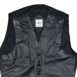 QUADRO Mens Biker Gilet Black Leather L
