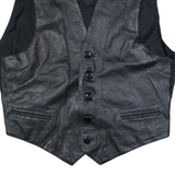 QUADRO Mens Biker Gilet Black Leather L