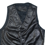 LEONARDO Mens Blazer Waistcoat Black Leather S