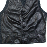 LEONARDO Mens Blazer Waistcoat Black Leather S