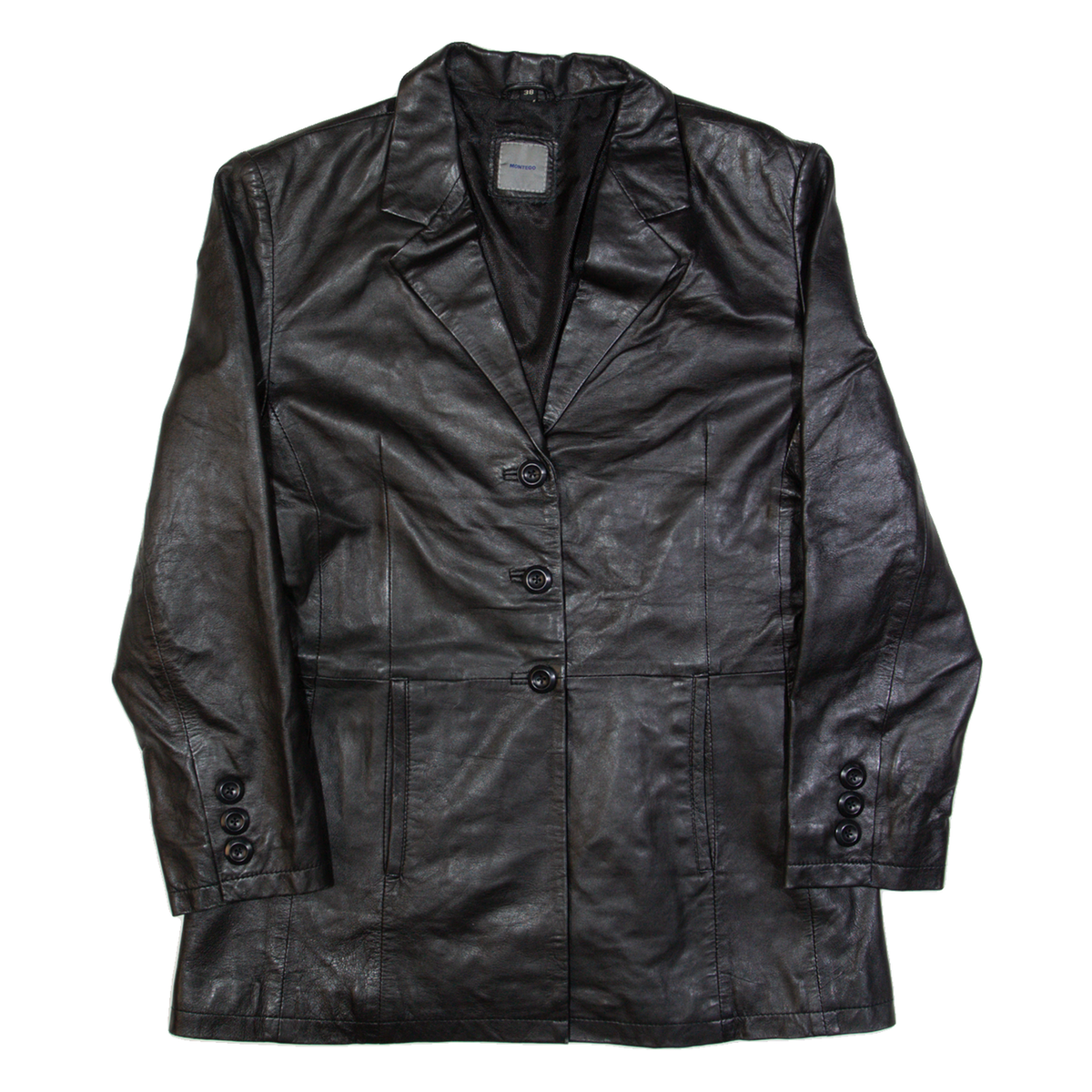 MONTEGO Womens Blazer Jacket Black Leather S – Cerqular