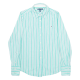TOMMY HILFIGER Womens Shirt Green Striped Long Sleeve XS