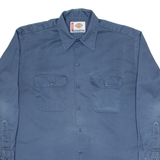 DICKIES Workwear Mens Plain Shirt Blue Long Sleeve L