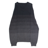 CALVIN KLEIN Mens Patterned Jumper Black Striped V-Neck Tight Knit L