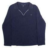 TOMMY HILFIGER Womens Jumper Blue Collared Tight Knit XL