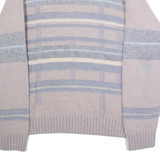 GIOFERRARI Mens Patterned Jumper Beige Striped Crew Neck Tight Knit Wool M