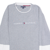 TOMMY HILFIGER Womens Patterned Jumper Grey Colourblock Crew Neck Tight Knit L