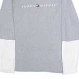 TOMMY HILFIGER Womens Patterned Jumper Grey Colourblock Crew Neck Tight Knit L