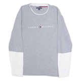 TOMMY HILFIGER Womens Patterned Jumper Grey Colourblock Crew Neck Tight Knit L