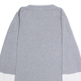 TOMMY HILFIGER Womens Patterned Jumper Grey Colourblock Crew Neck Tight Knit L