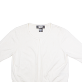 DKNY Womens Cardigan White Crew Neck Tight Knit Short Sleeve Viscose S