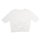 DKNY Womens Cardigan White Crew Neck Tight Knit Short Sleeve Viscose S