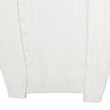 BRITISH COLONY Womens Jumper White Crew Neck 80s Cable Knit L