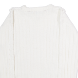 BRITISH COLONY Womens Jumper White Crew Neck 80s Cable Knit L