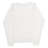 BRITISH COLONY Womens Jumper White Crew Neck 80s Cable Knit L