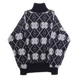 PRO FEEL Mens Patterned Cardigan Black High Neck 80s Tight Knit XL