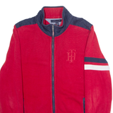 TOMMY HILFIGER Mens Jumper Red Colourblock High Neck Tight Knit L